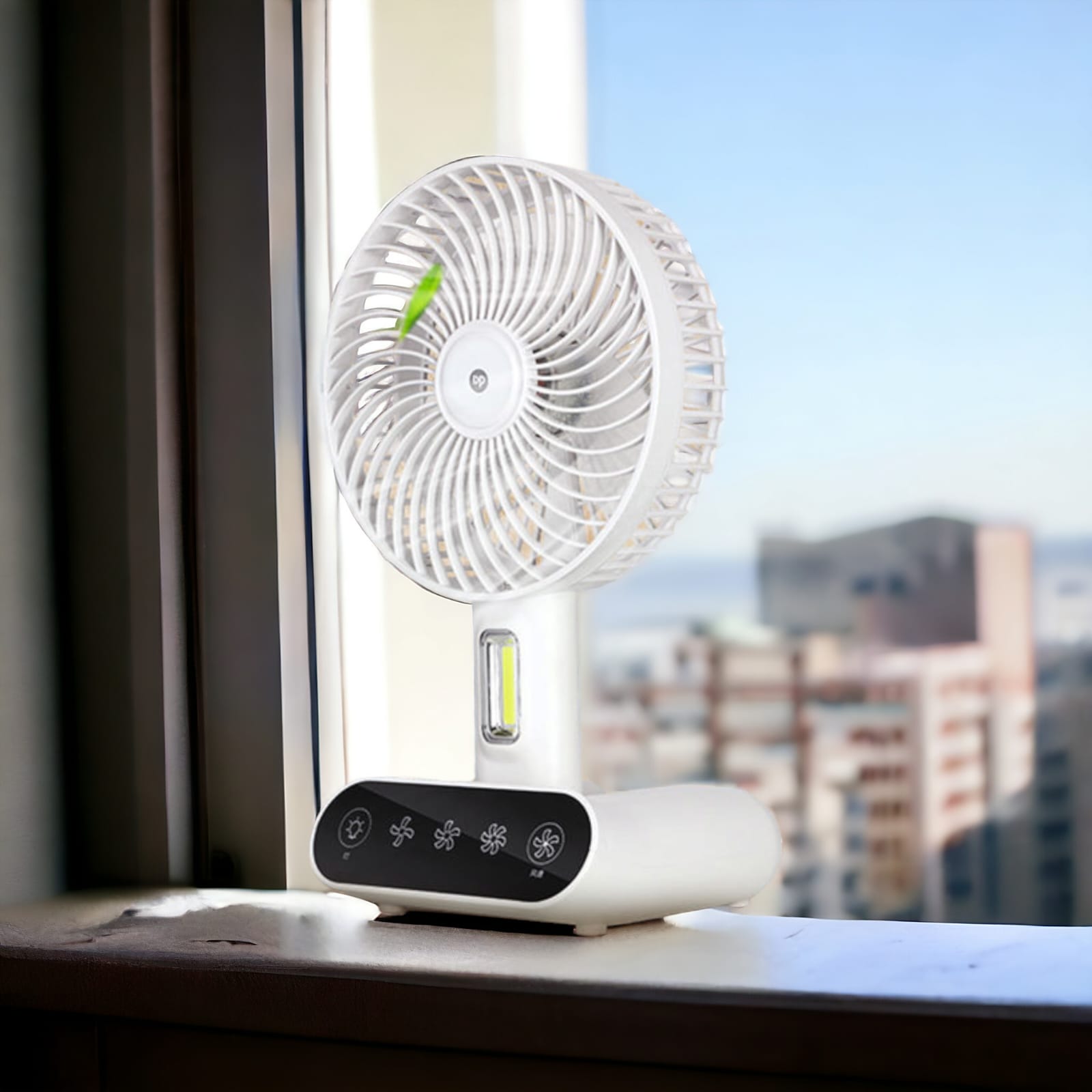 Rechargeable TableTouch Fan With Lamp USB Charging Portable Handheld 3 Gear Speed Desktop Mini Fan (DP 7624 )-000081